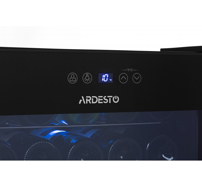 Холодильник ARDESTO для вина, 64.2x48х44, мороз.отд.-66л, зон - 1, бут-24, ST, диспл внутр., черный