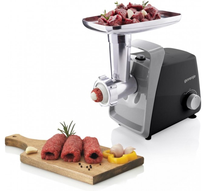 М'ясорубка Gorenje, 1600Вт, 2,2кг/хв, 2 решітки, пластик+метал, чорний