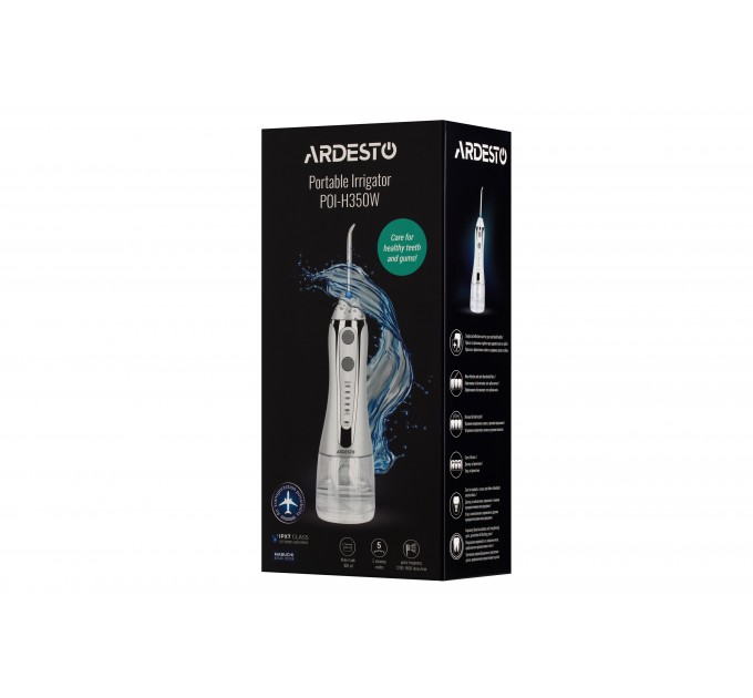 Іригатор ARDESTO портативний, чаша 300 мл, Li-ion акум. в компл., чохол, 7 насадок, білий