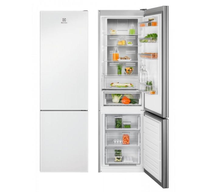 Холодильник Electrolux с нижн. мороз., 201x60х66, холод.отд.-244л, мороз.отд.-94л, 2дв., А++, NF, инв., диспл внутр., зона св-ти, белый+стекло