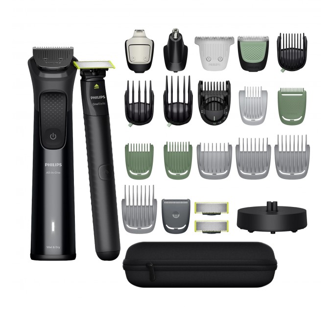 Тример Philips Series 9000, для обличчя, голови, тіла, акум., насадок-25, сталь, чорний