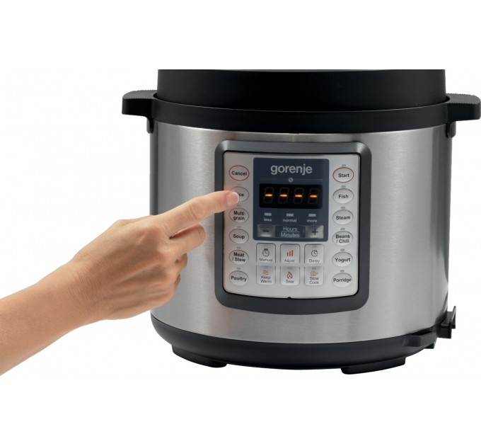 Мультиварка-скороварка Gorenje, 1000Вт, чаша-6л, электронное управл., 15 програм, металл/пластик, черный