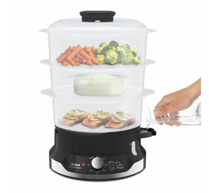 Пароварка Tefal Convenient, 800Вт, чаша-9л, резервуар для воды -1л, механическое управл., пластик, черный