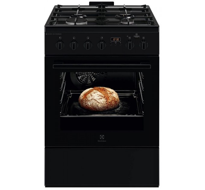 Плита Electrolux комбинированная, 58л, 60x60см, дисплей, конвекция, чугун, пар, черный
