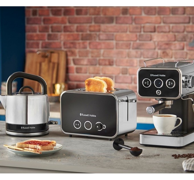 Кофеварка Russell Hobbs рожковая Distinctions 1.1л, молотый + чалды, черно-серебристый