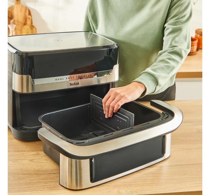 Мультипечь Tefal Dual Easy Fry Flex, 2700Вт, чаша-5.5+3.5л, сенсорное управл., 2 чаши, гриль, пластик, черный-нерж. сталь