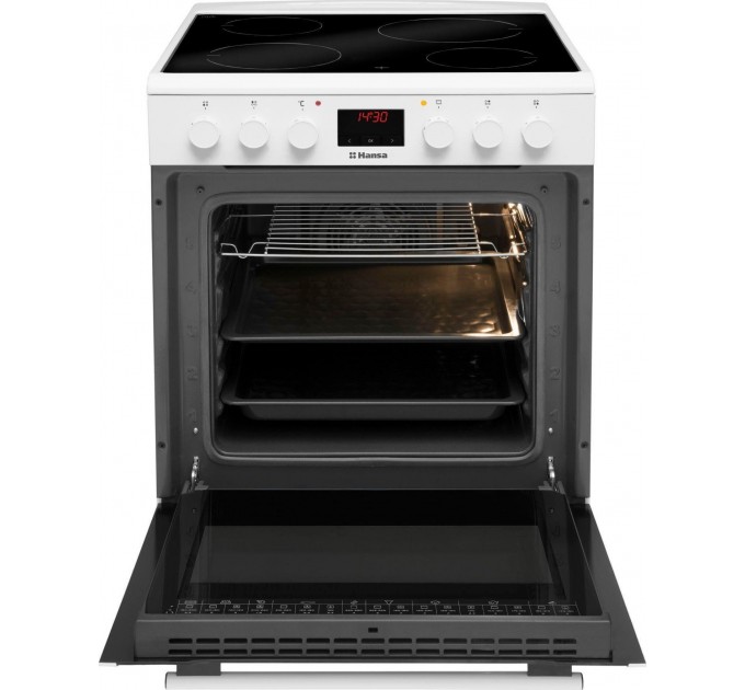 Плита Hansa электрическая стеклокерамическая, 65л, 60x60см, дисплей, конвекция, белый