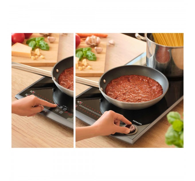 Плитка настільна Sencor індукційна, комф. - 2, 1.3+1.8кВт, управл - сенсор-мех., чорний