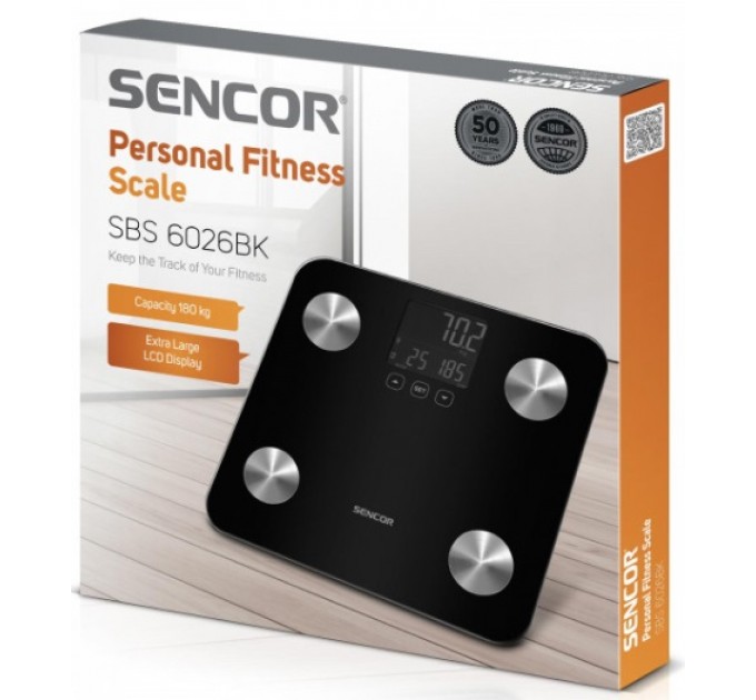 Весы напольные Sencor, 180 кг, AAAx3, стекло, черный