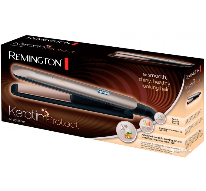 Випрямляч Remington Keratin Protect, 50Вт, темп.режимів-9, 150-230С, дисплей, кераміка, сріблястий