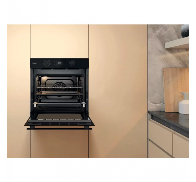 Духова шафа Whirlpool електрична, 71л, A+, дисплей, конвекція, телескопічні напрямні, пара, чорний