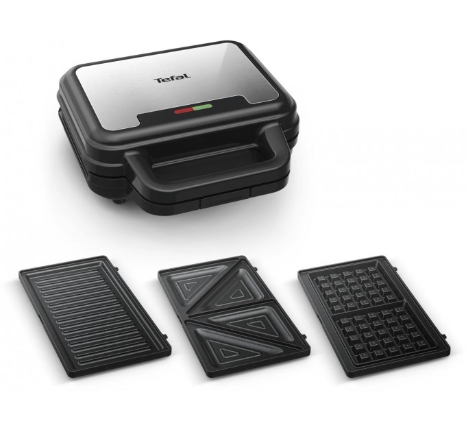 Мультимейкер Tefal UltraCompact 3in1 700Вт, тефлон, 3 пластины, корпус-металл, черно-серый