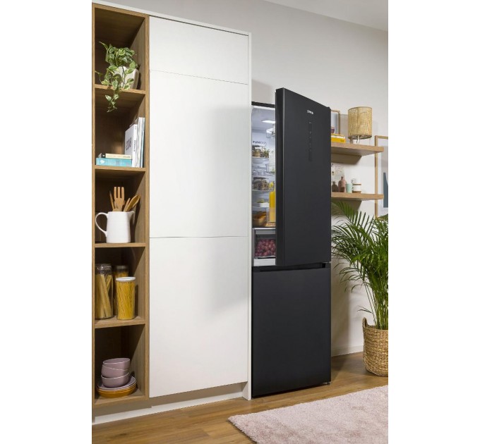 Холодильник Gorenje NRK619EABXL4 з нижн. мороз. камерою, 185х60х60см, 2 дв., Х- 204л, М- 96л, A+, NoFrost Plus, Fresh zone, чорний