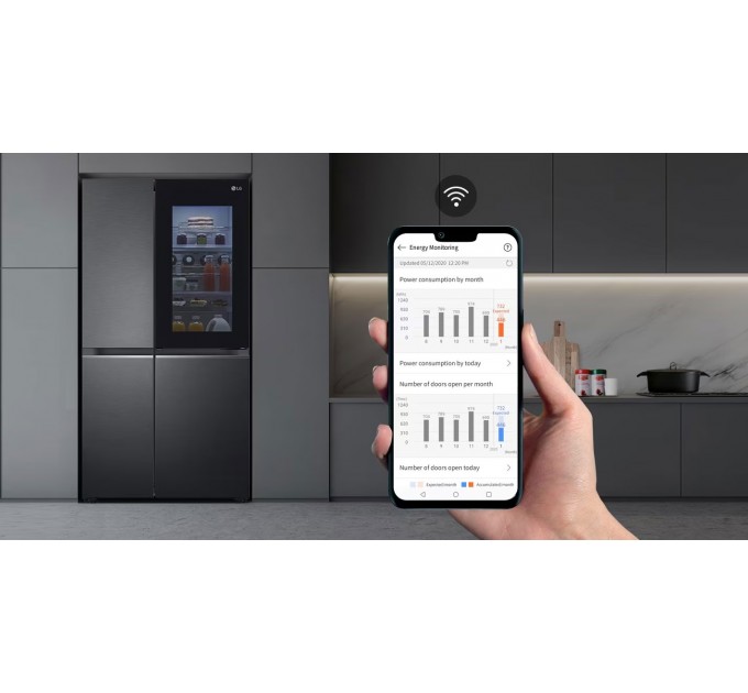 Холодильник LG SBS, 179x91х74, холод.отд.-416л, мороз.отд.-239л, 2дв., F, NF, инв., диспл внутр., зона св-ти, Door in door, черный мат.