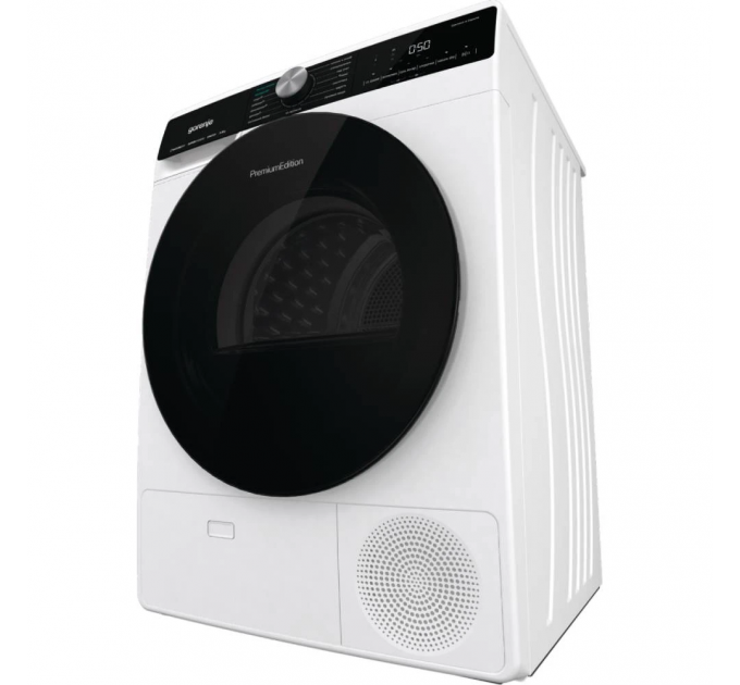 Сушильна машина Gorenje тепловий насос, 9кг, A++, 60см, дисплей, 15 програм, підсвітка барабану, білий