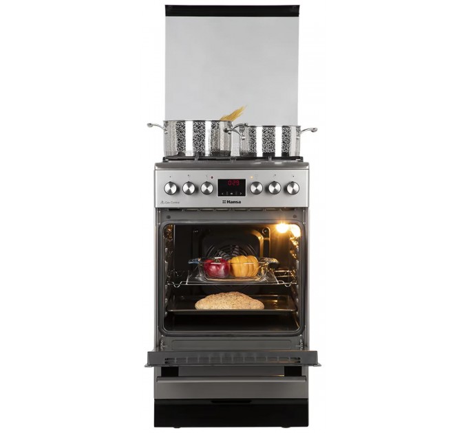 Плита Hansa комбінована, 62л, 50x60см, дисплей, конвекція, чавун, нерж