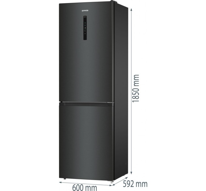 Холодильник Gorenje NRK619EABXL4 з нижн. мороз. камерою, 185х60х60см, 2 дв., Х- 204л, М- 96л, A+, NoFrost Plus, Fresh zone, чорний