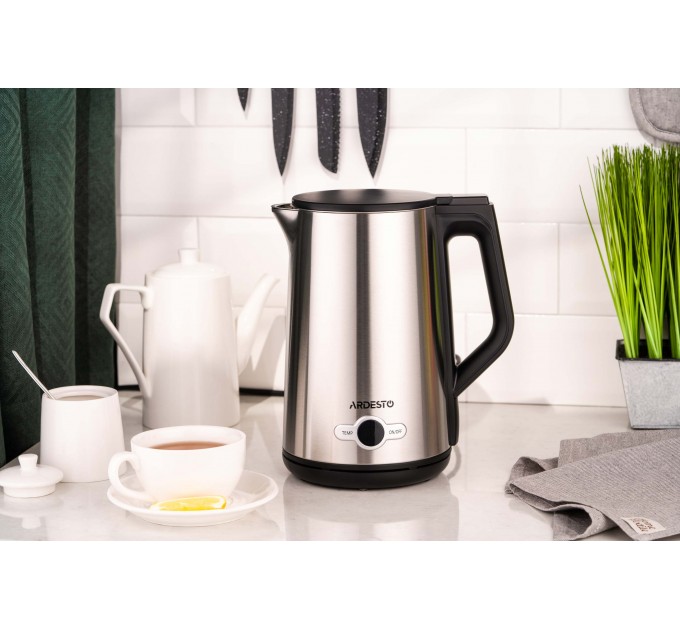 Электрочайник ARDESTO Steel Collection 1.7л, Strix, LED дисплей, двойные стенки, серебристый