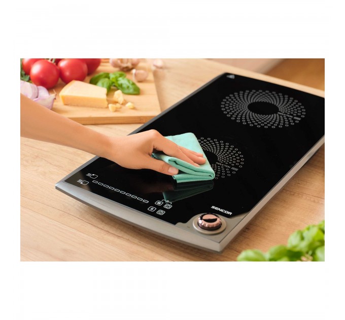 Плитка настільна Sencor індукційна, комф. - 2, 1.3+1.8кВт, управл - сенсор-мех., чорний