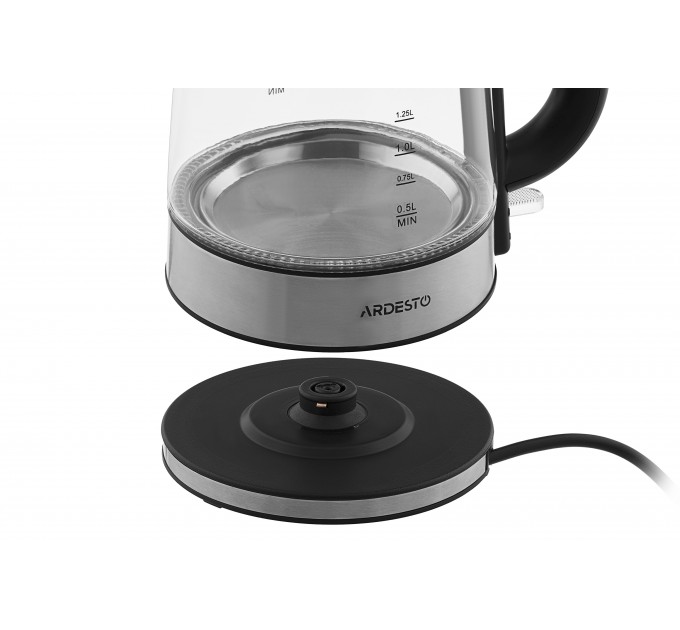 Електрочайник ARDESTO 1.7л, Strix, скло, сріблясто-чорний