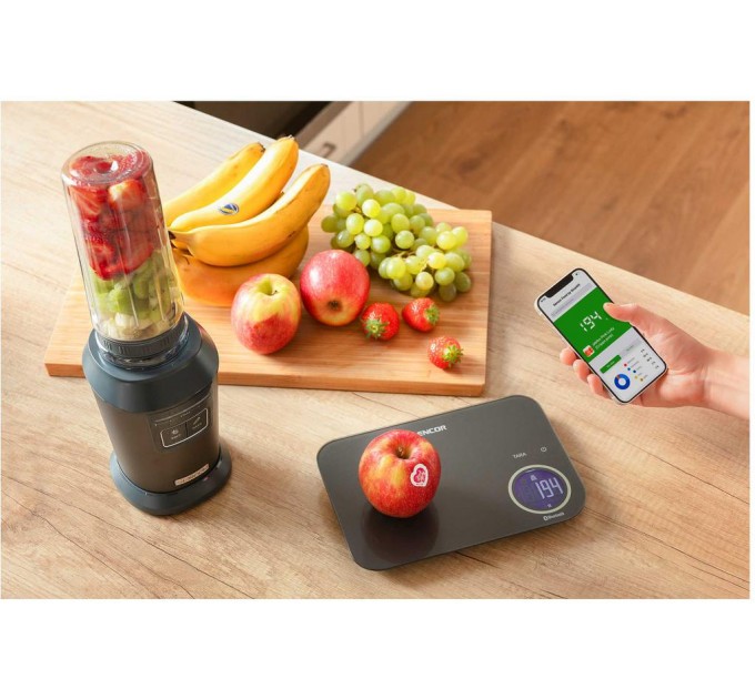 Ваги Sencor кухонні, 8кг, підключення до смартфону, AAAx2, пластик, чорний