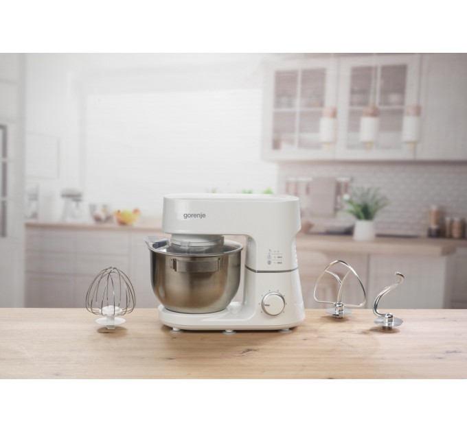 Кухонная машина Gorenje 800Вт, чаша-металл, корпус-металл, насадок-3, белый