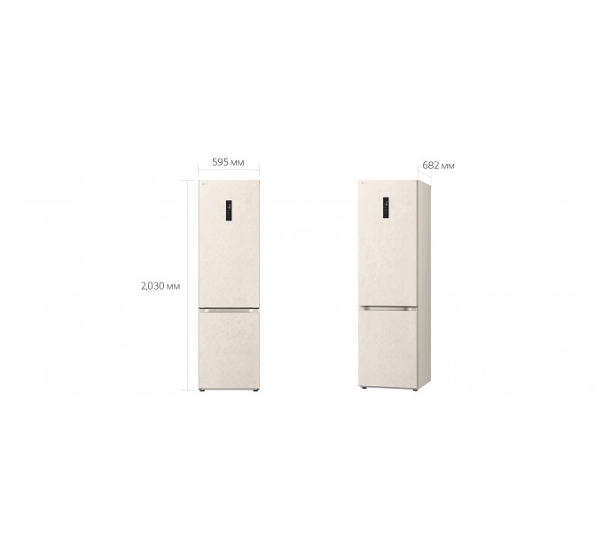 Холодильник LG з нижн. мороз., 203x60х68, холод.відд.-277л, мороз.відд.-110л, 2дв., E, NF, інв., диспл зовн., Fresh Сonverter, Metal Fresh, бежевий