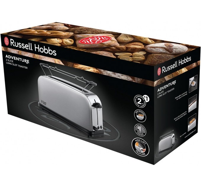 Тостер Russell Hobbs Oxford 1000Вт, довгі слоти, метал, сріблястий