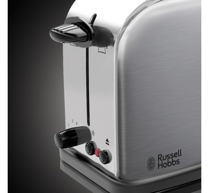 Тостер Russell Hobbs Oxford 1000Вт, довгі слоти, метал, сріблястий