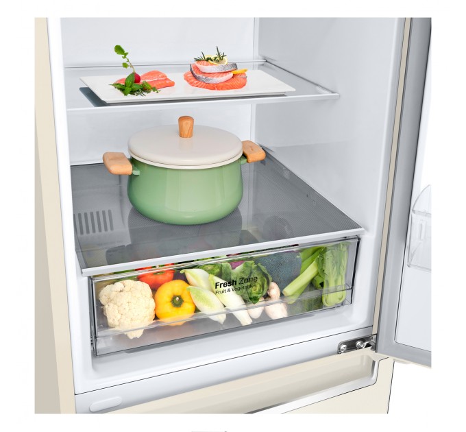 Холодильник LG з нижн. мороз., 186x60х68, холод.відд.-234л, мороз.відд.-107л, 2дв., E, NF, інв., диспл внутр., зона св-ті, бежевий