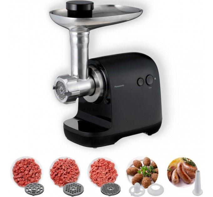 М'ясорубка Panasonic, 1700Вт, 3кг/мін, 3 решітки, насадка для ковбас, пластик, чорний