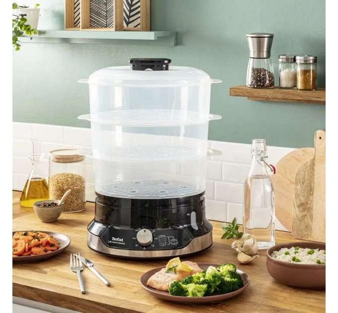 Пароварка Tefal Convenient, 800Вт, чаша-9л, резервуар для воды -1л, механическое управл., пластик, черный