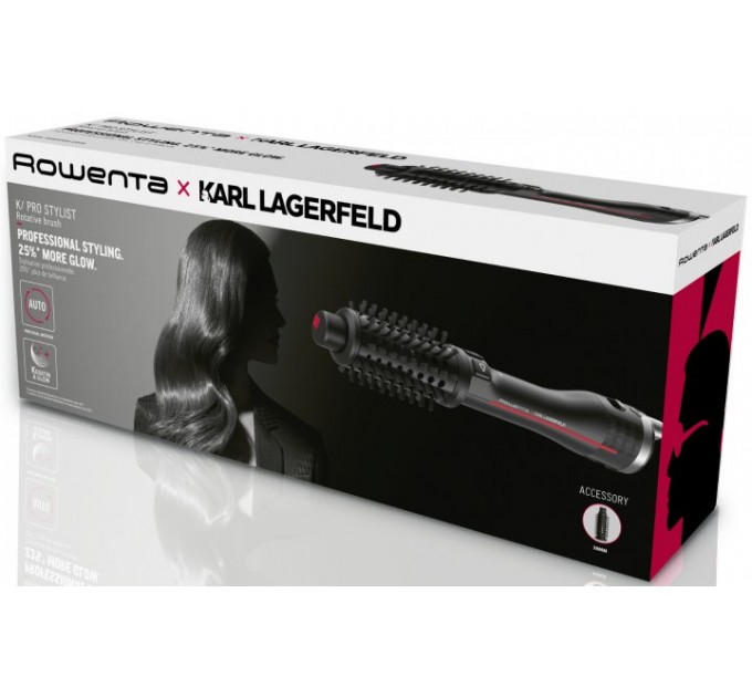 Фен-щітка Rowenta Karl Lagerfeld K/Pro Stylist, 750Вт, 2 режими, іоніз-я, хол. обдув, оберт. насадок, турмалін, чорний