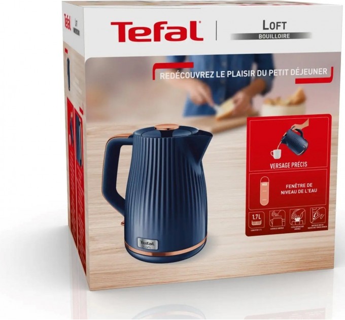 Электрочайник Tefal Loft 1.7л, Strix, пластик, синий