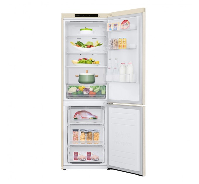 Холодильник LG з нижн. мороз., 186x60х68, холод.відд.-234л, мороз.відд.-107л, 2дв., E, NF, інв., диспл внутр., зона св-ті, бежевий