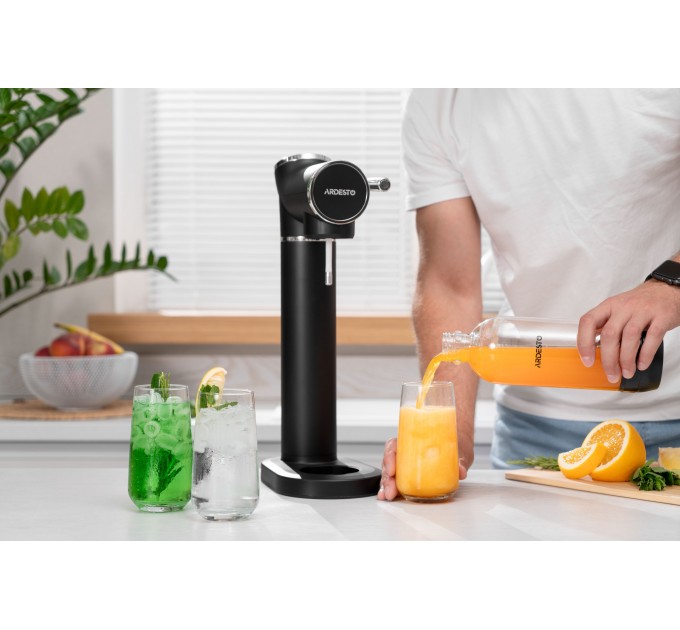 Сифон для газування води ARDESTO, підключення балону- різьба, пляшка 1л, важіль, чорний