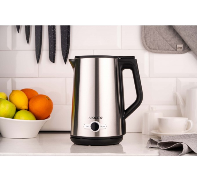Электрочайник ARDESTO Steel Collection 1.7л, Strix, LED дисплей, двойные стенки, серебристый