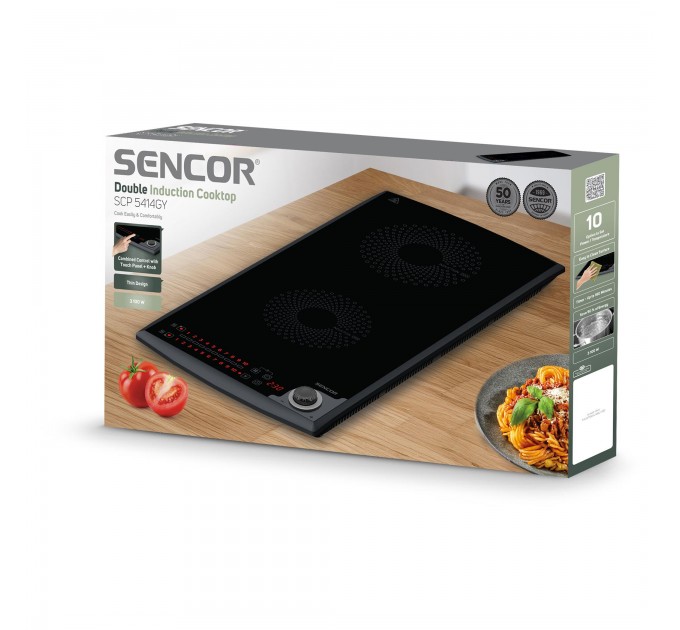 Плитка настільна Sencor індукційна, комф. - 2, 1.3+1.8кВт, управл - сенсор-мех., чорний