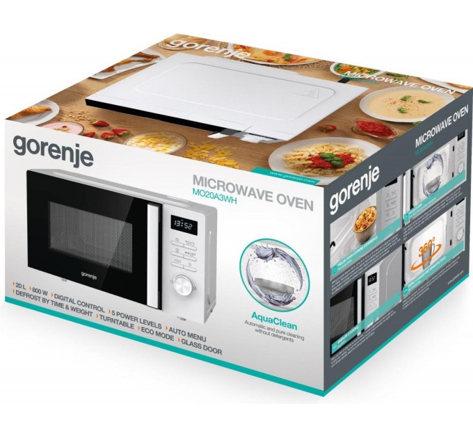 Микроволновая печь Gorenje, 20л, электр. управл., 800Вт, дисплей, белый