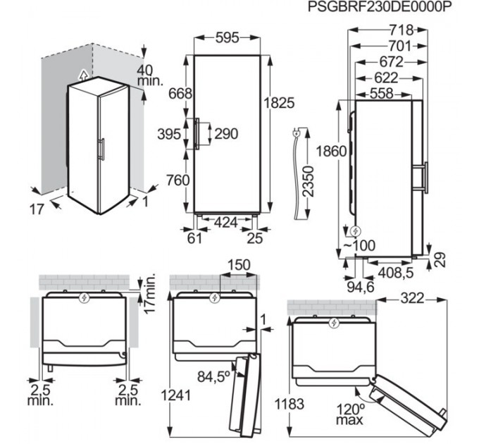 Морозильна камера Electrolux, 186x60х65, 278л, E, NF, інв., нерж