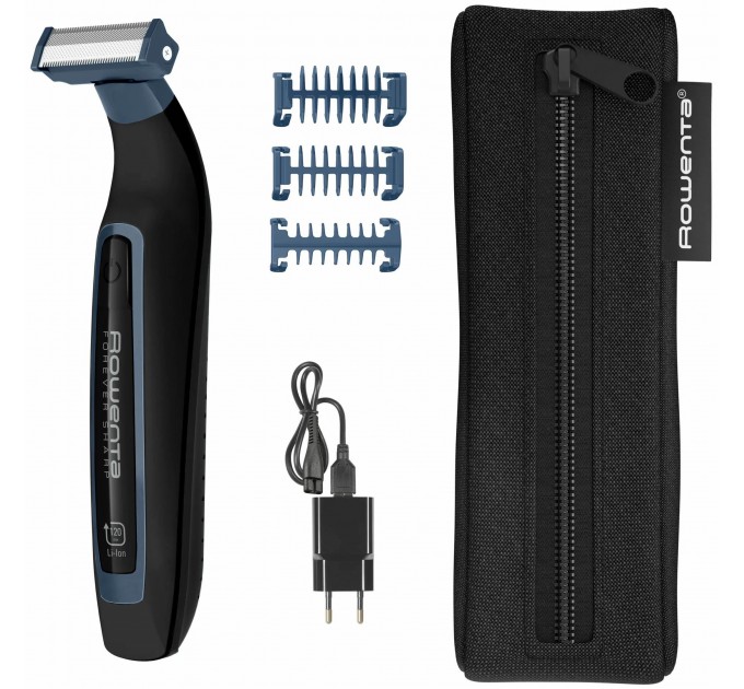Тример Rowenta Forever Sharp Sport Collection, для бороди і вусів, мережа+акум., роторний мотор, насадок-3, сталь, чорно-синій