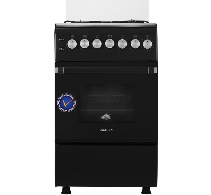 Плита ARDESTO газовая, 50л, 50x60см, стеклянная крышка, электроподжиг, таймер, термометр, кофе адаптер, форсунки LPG (подключение газового баллона), черный