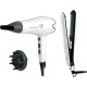 Фен + выпрямитель Rowenta набор Pure Collection, 2200Вт, режимов-2, дифузор,щипцы для волос(200°С,керамика), бело-черный