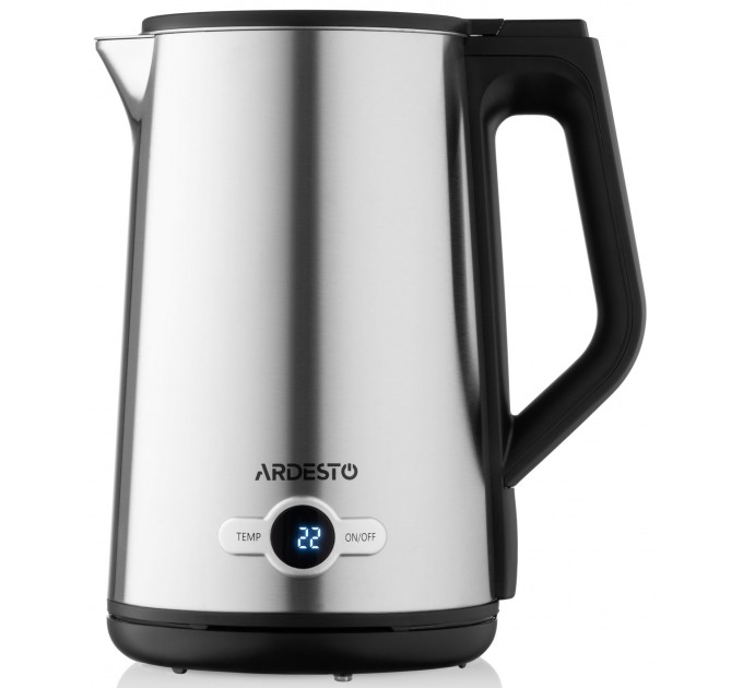 Электрочайник ARDESTO Steel Collection 1.7л, Strix, LED дисплей, двойные стенки, серебристый