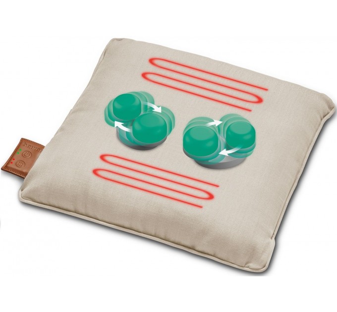 Масажная подушка Beurer для плечей, шеи, спины, ног, литий-ионный аккум., сменный чехол, вес - 1,85кг, бежевый