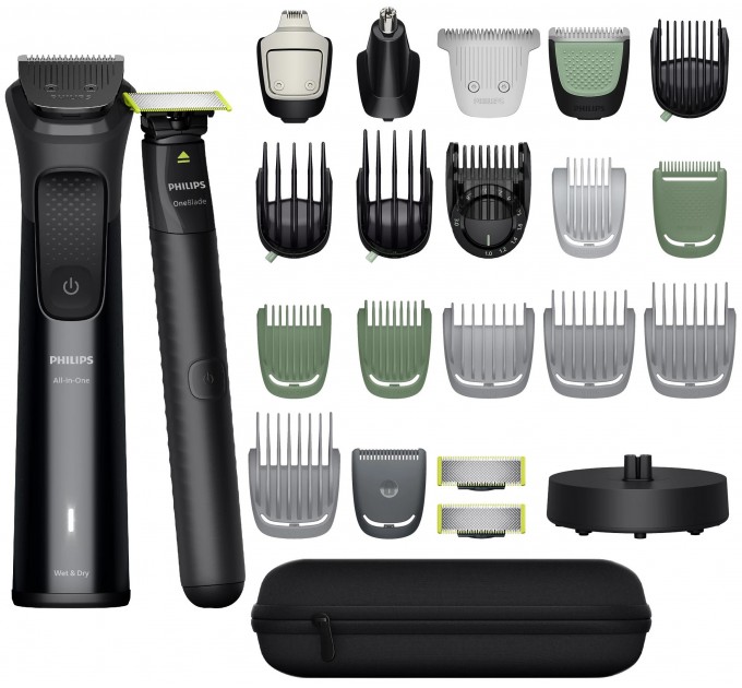 Тример Philips Series 9000, для обличчя, голови, тіла, акум., насадок-25, сталь, чорний