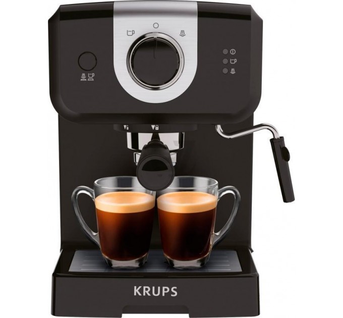 Кавоварка Krups ріжкова Opio 1.5л, мелена, ручний капучинатор, підігрів чашок, чорний