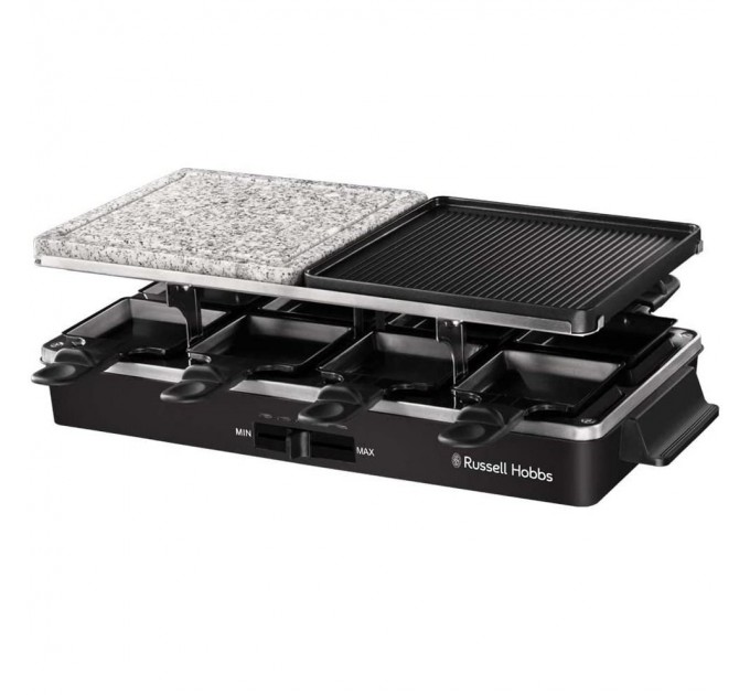 Гриль Russell Hobbs раклетниця Multi Raclette 3in1, 1400Вт, 8 сковорідок, нерж.сталь, чорний
