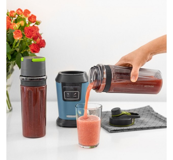 Блендер для смузи Sencor стационарный 800Вт, 2 емкости, чаша-600мл, титановые лезвия, синий