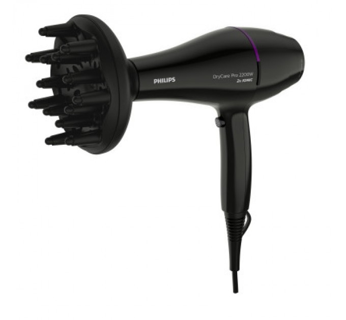 Фен Philips DryCare ACmotor, 2200Вт, 3 режими, дифузор, іоніз-я, хол. обдув, чорний